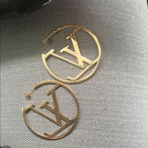 Louis Vuitton Gold Logo Hoop Earrings